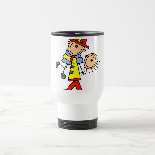 Strichmännchen-Feuerwehrmann rettet Leben Reisebecher (Mittel)