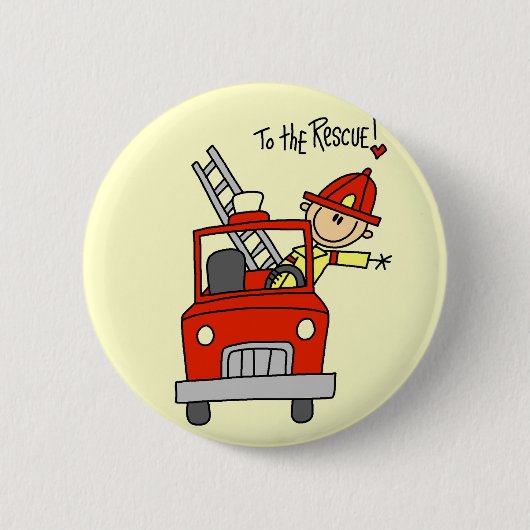 Strichmännchen-Feuerwehrmann zur Rettung Button (Vorderseite)
