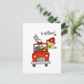 Strichmännchen Feuerwehrmann zur Rettung Postkarte (Stehend Vorderseite)