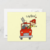 Strichmännchen Feuerwehrmann zur Rettung Postkarte (Vorne/Hinten)