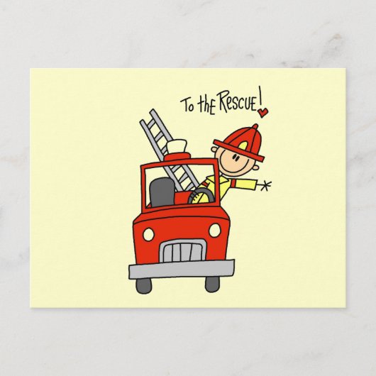 Strichmännchen Feuerwehrmann zur Rettung Postkarte (Vorderseite)