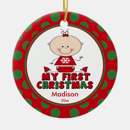 Strichmännchen Girl Baby's First Christmas Ornamen Keramikornament (Vorne)