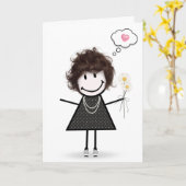 Strichmännchen Girl denkt an dich Karte (Gelbe Blume)