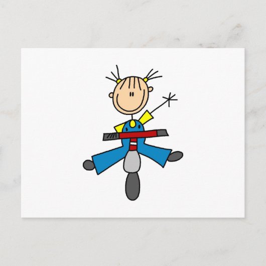 Strichmännchen Girl Driving a Scooter Postkarte (Vorderseite)