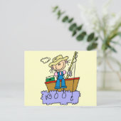 Strichmännchen Girl Fischen T - Shirt und Geschenk Postkarte (Stehend Vorderseite)