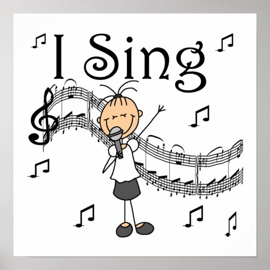 Strichmännchen Girl I Sing T - Shirt und Geschenke Poster (Vorne)