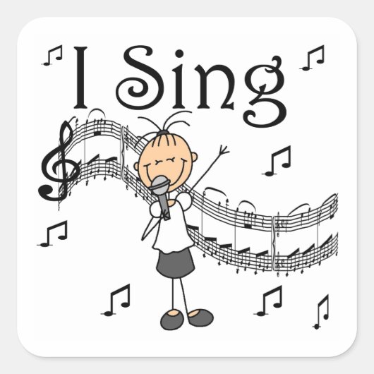 Strichmännchen Girl I Sing T - Shirt und Geschenke Quadratischer Aufkleber (Vorderseite)