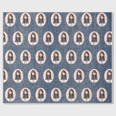 Strichmännchen Girl in Sneakers auf blauem Denim Geschenkpapier (Flach)