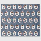 Strichmännchen Girl in Sneakers auf blauem Denim Geschenkpapier (Flach)