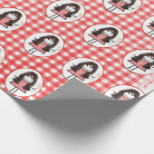 Strichmännchen Girl in Sneakers auf Gingham Geschenkpapier (Ecke)