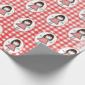 Strichmännchen Girl in Sneakers auf Gingham Geschenkpapier (Ecke)