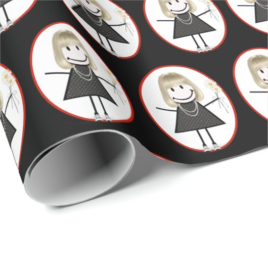 Strichmännchen Girl in Sneakers Geschenkpapier (Rolleneckpunkt)