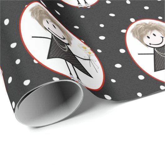 Strichmännchen Girl in Sneakers Geschenkpapier (Rolleneckpunkt)