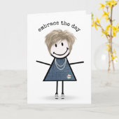 Strichmännchen Girl in Sneakers Karte (Gelbe Blume)