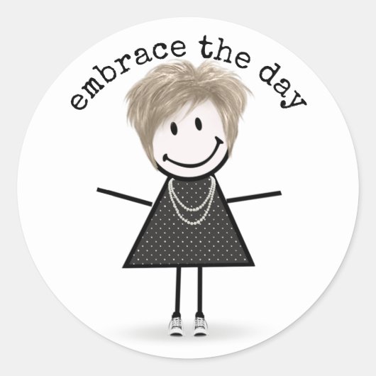 Strichmännchen Girl in Sneakers mit Zitat Runder Aufkleber (Vorderseite)