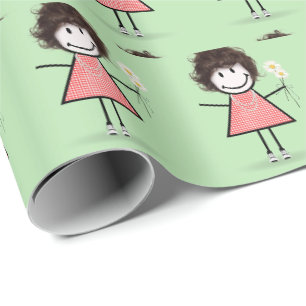 Strichmännchen Girl in Sneakers on Green Geschenkpapier
