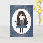 Strichmännchen Girl Karte (Gelbe Blume)