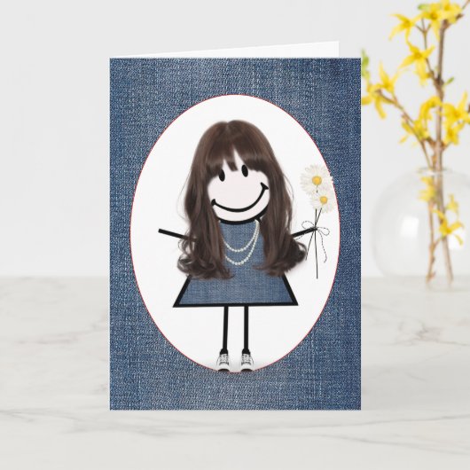 Strichmännchen Girl Karte (Gelbe Blume)