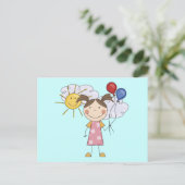 Strichmännchen Girl mit Balloons T - Shirt und Ges Postkarte (Stehend Vorderseite)
