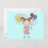 Strichmännchen Girl mit Balloons T - Shirt und Ges Postkarte (Vorne/Hinten)
