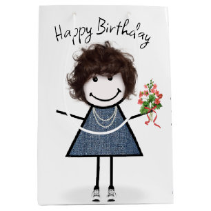Strichmännchen Girl mit Bouquet Mittlere Geschenktüte