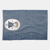Strichmännchen Girl mit Daisis über Denim Geschirrtuch (Horizontal)