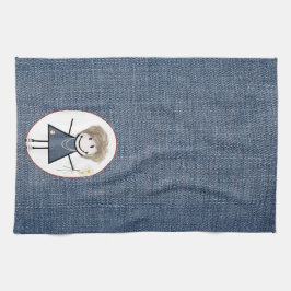 Strichmännchen Girl mit Daisis über Denim Geschirrtuch