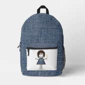 Strichmännchen Girl mit Daisis und Blue Denim Bedruckter Rucksack (Vorderseite)