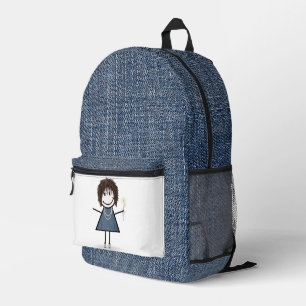 Strichmännchen Girl mit Daisis und Blue Denim Bedruckter Rucksack