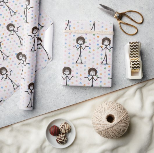 Strichmännchen Girl mit Haar und Brille Geschenkpapier (Kunsthandwerk)