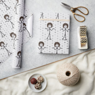 Strichmännchen Girl mit Haar und Brille Geschenkpapier