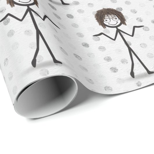 Strichmännchen Girl mit Haar und Brille Geschenkpapier (Rolleneckpunkt)