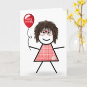 Strichmännchen Girl mit Red Birthday Balloon Karte (Gelbe Blume)