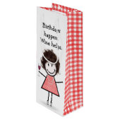 Strichmännchen Girl mit Rotem Wein Geschenktüte Für Weinflaschen (Vorderseite Schrägansicht)