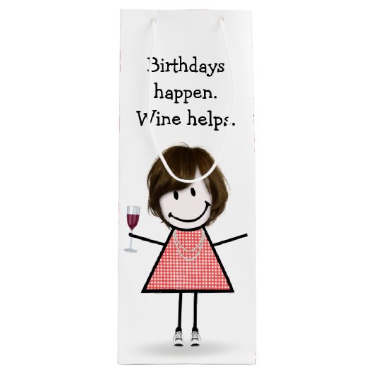 Strichmännchen Girl mit Rotem Wein Geschenktüte Für Weinflaschen (Vorderseite)