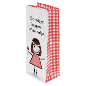 Strichmännchen Girl mit Rotem Wein Geschenktüte Für Weinflaschen (Vorderseite Schrägansicht)