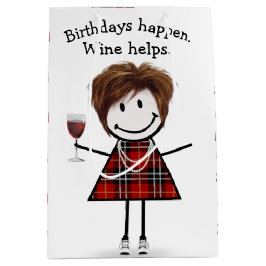 Strichmännchen Girl mit Rotem Wein Mittlere Geschenktüte