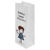 Strichmännchen Girl mit Rotem Weinglas Geschenktüte Für Weinflaschen (Vorderseite Schrägansicht)