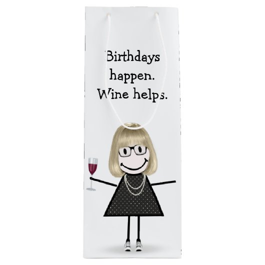 Strichmännchen Girl mit Rotem Weinglas Geschenktüte Für Weinflaschen (Vorderseite)