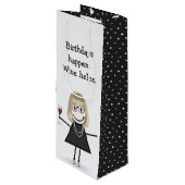 Strichmännchen Girl mit Rotem Weinglas Geschenktüte Für Weinflaschen (Vorderseite Schrägansicht)