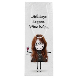 Strichmännchen Girl mit Rotem Weinglas Geschenktüte Für Weinflaschen