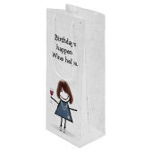 Strichmännchen Girl mit Rotem Weinglas Geschenktüte Für Weinflaschen (Vorderseite Schrägansicht)
