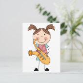 Strichmännchen Girl mit Saxophon Postkarte (Stehend Vorderseite)