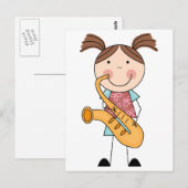 Strichmännchen Girl mit Saxophon Postkarte (Vorne/Hinten)