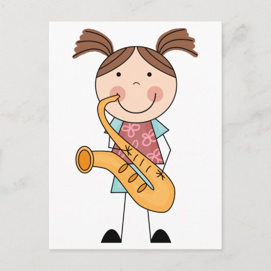 Strichmännchen Girl mit Saxophon Postkarte (Vorderseite)