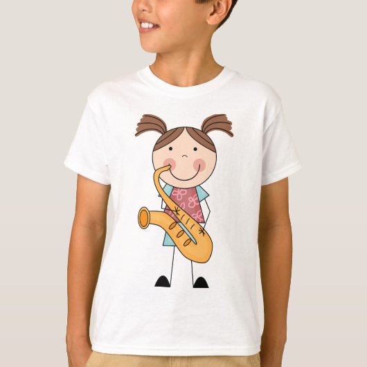 Strichmännchen Girl mit Saxophon T-Shirt (Vorderseite)