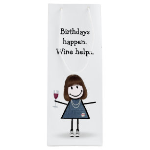 Strichmännchen Girl mit Wein Geschenktüte Für Weinflaschen