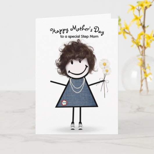 Strichmännchen Girl Mother's Day für Stepama Karte (Gelbe Blume)