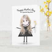 Strichmännchen Girl Mother's Day für Stepama Karte (Gelbe Blume)