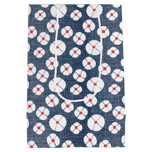 Strichmännchen Girl on Denim and Daisies Mittlere Geschenktüte (Rückseite)